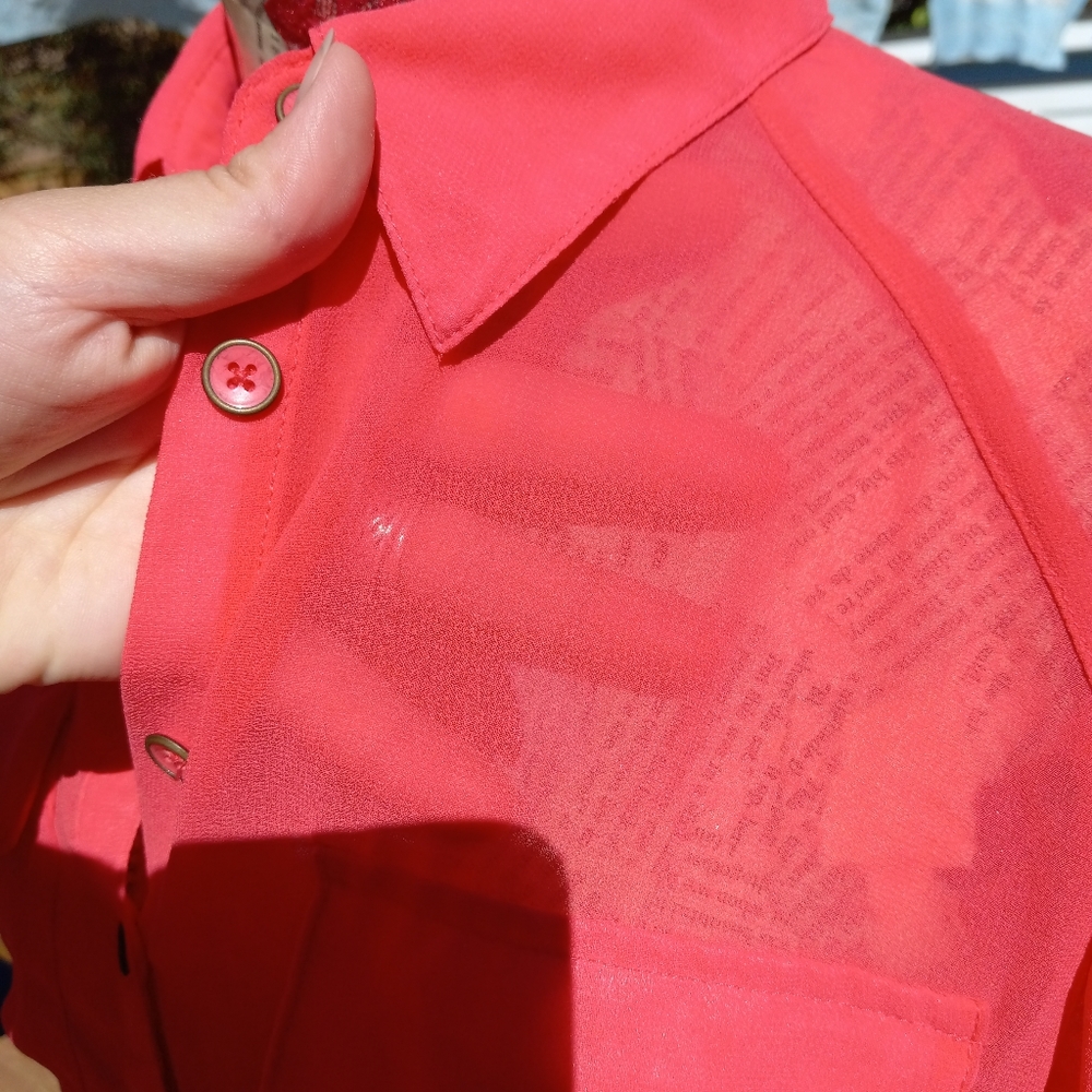 Pink button down sheer blouse - Picture 7 of 7